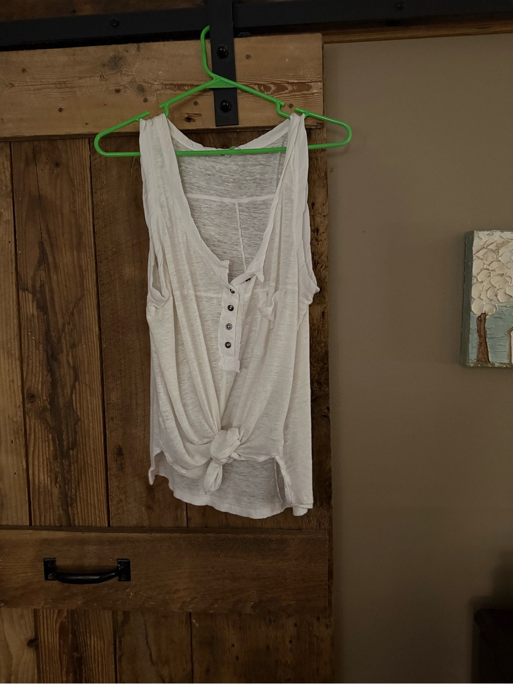 Free People Cream Knot-Front Henley Tank